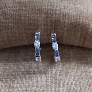Silver Tone Clear Purple Rhinestone Post Earrings